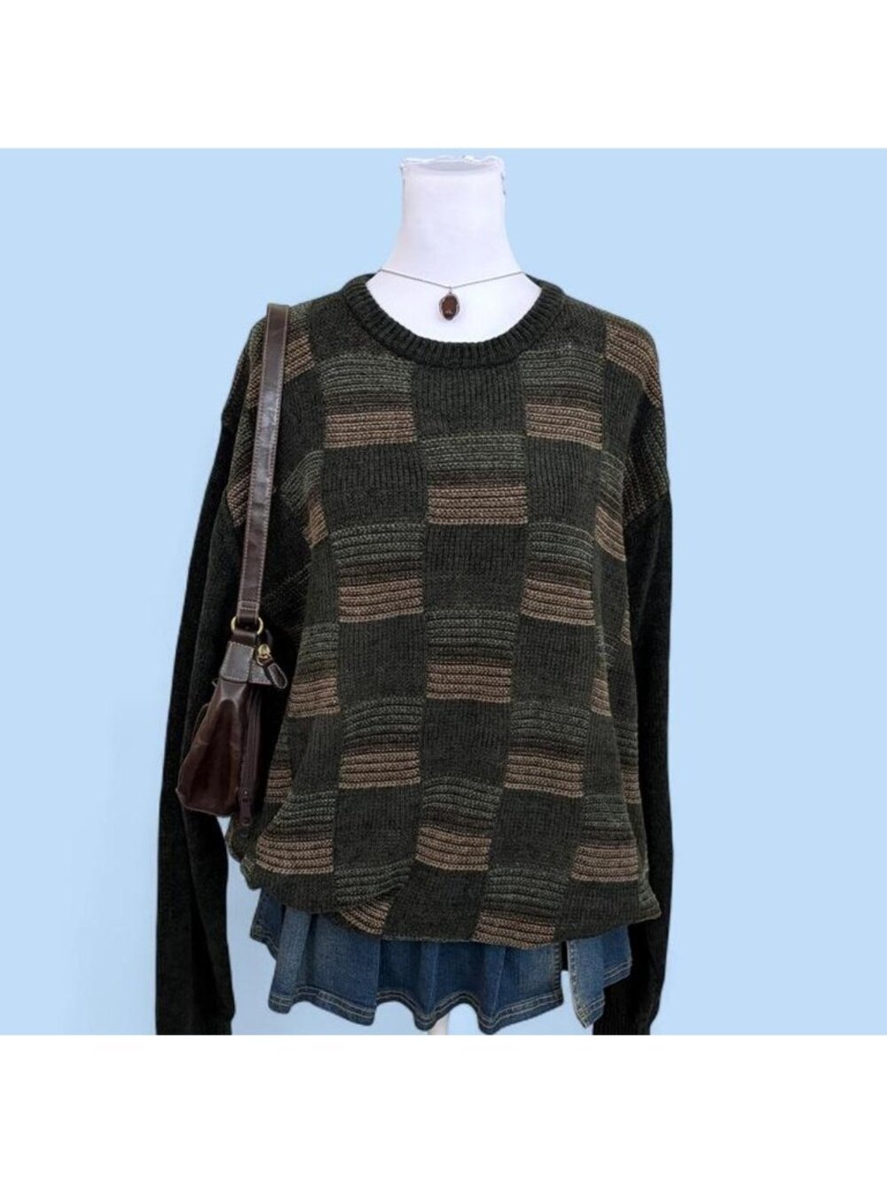 y2k green checkered skater sweater